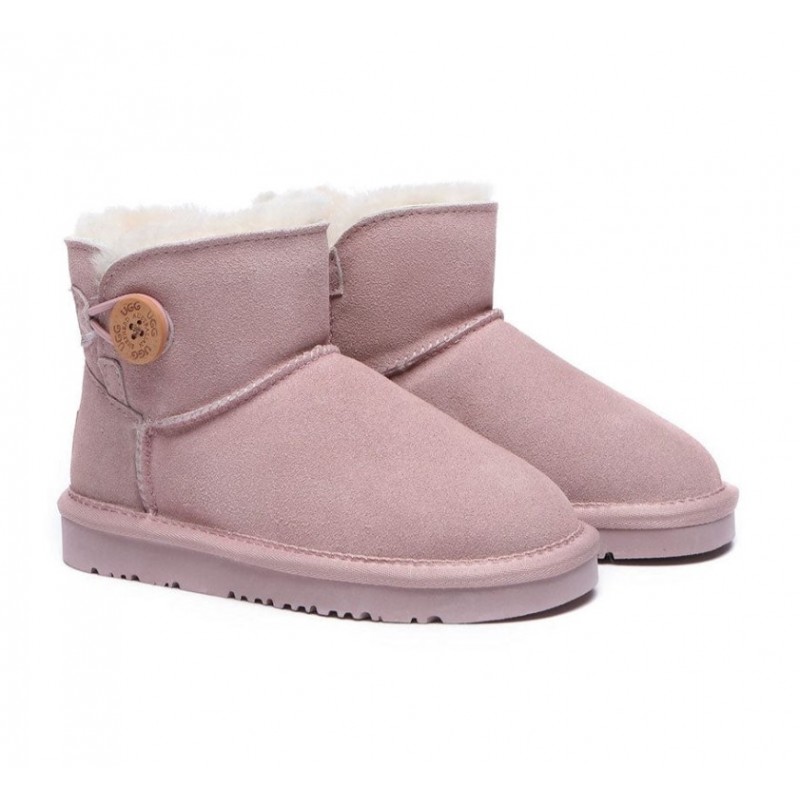 UGG Bottes pour enfants en laine de mouton avec mini bouton，Rose