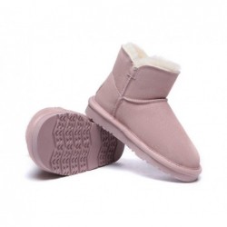 UGG Bottes pour enfants en laine de mouton avec mini bouton，Rose