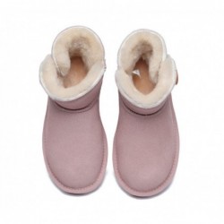 UGG Bottes pour enfants en laine de mouton avec mini bouton，Rose