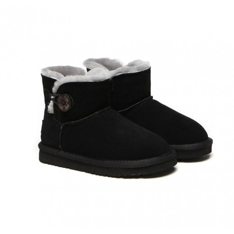 UGG Bottes pour enfants en laine de mouton avec mini bouton，Châtaigne