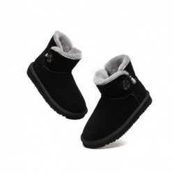 UGG Bottes pour enfants en laine de mouton avec mini bouton，Châtaigne