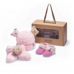 Coffret cadeau de chaussons pour bébé UGG avec bonnet et écharpe en peau de mouton