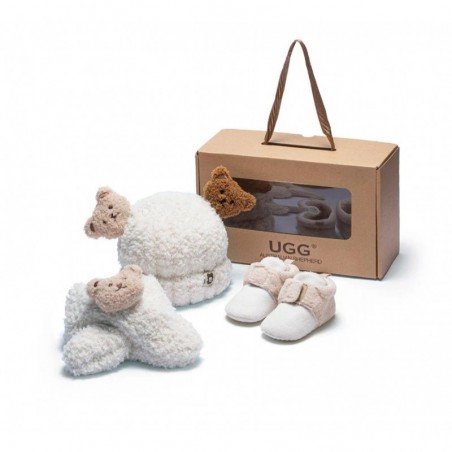 UGG bébé Coffret cadeau de chaussons pour avec bonnet et écharpe en peau de mouton