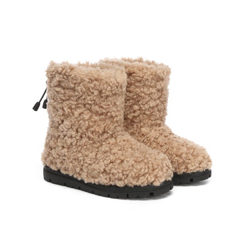 UGG Bottes pour enfants,peluche en laine,haut à cordon Marron