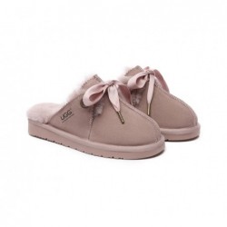 UGG Femme Chaussons en peau lainée avec nœud réglable Rose aube