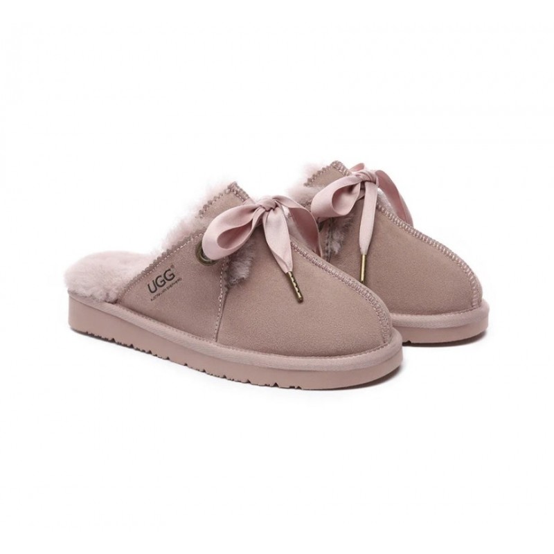 UGG Femme Chaussons en peau lainée avec nœud réglable Rose aube