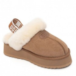 UGG Premium Platform Fluffy Éraflure Pantoufles —Brun