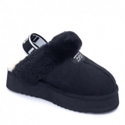 UGG Premium Platform Fluffy Éraflure Pantoufles —Noir