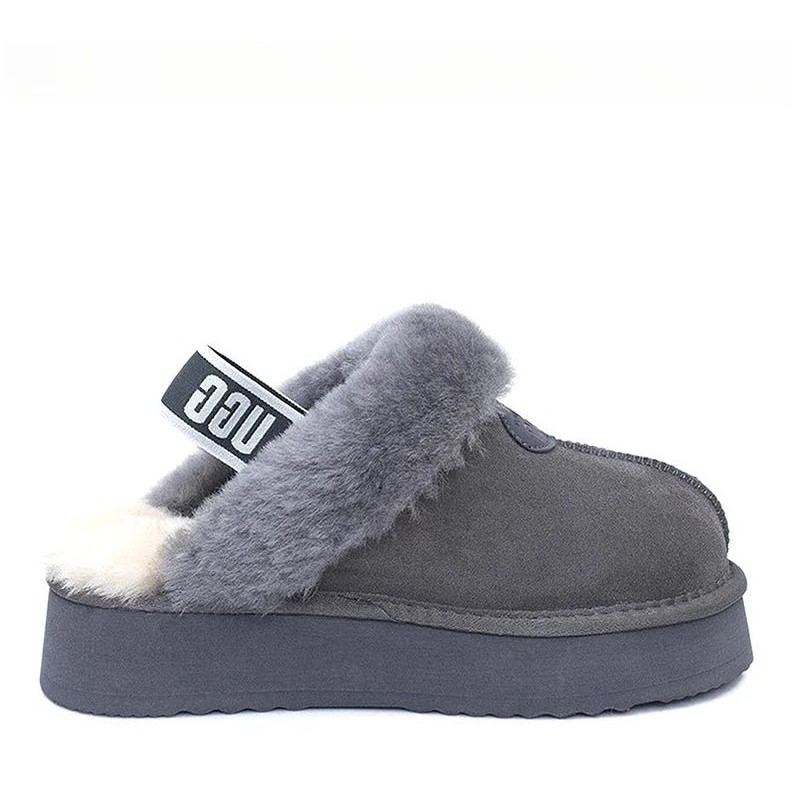 UGG Premium Platform Fluffy Éraflure Pantoufles —Gris