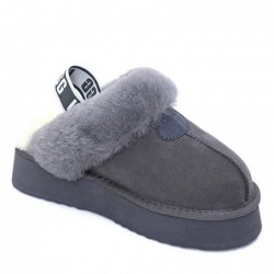 UGG Premium Platform Fluffy Éraflure Pantoufles —Gris