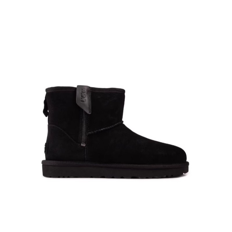 UGG Bottes Noires en Cuir et Daim avec Fermeture Éclair