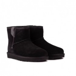 UGG Bottes Noires en Cuir et Daim avec Fermeture Éclair