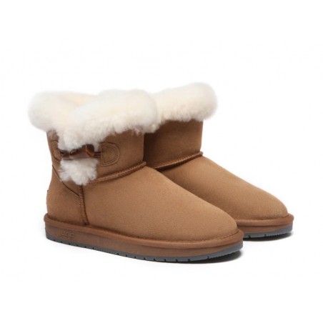 UGG pour femmes en peau de mouton et laine avec fermeture à bascule en corne Mini Tiara,Châtaigne