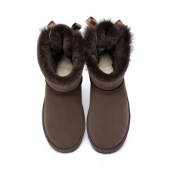 UGG pour femmes en peau de mouton double face et laine avec mini nœud arrière,Chocolat