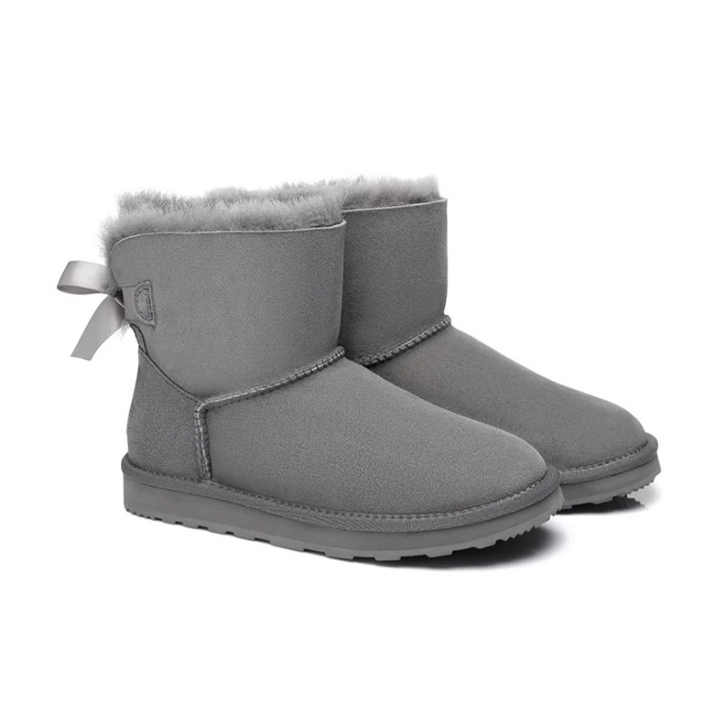 UGG pour femmes en peau de mouton double face et laine avec mini nœud arrière,Gris