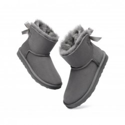 UGG pour femmes en peau de mouton double face et laine avec mini nœud arrière,Gris