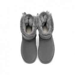 UGG pour femmes en peau de mouton double face et laine avec mini nœud arrière,Gris