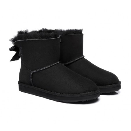 UGG pour femmes en peau de mouton double face et laine avec mini nœud arrière,Noir