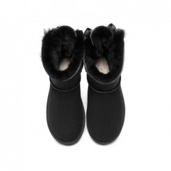 UGG pour femmes en peau de mouton double face et laine avec mini nœud arrière,Noir