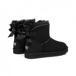 UGG pour femmes en peau de mouton double face et laine avec mini nœud arrière,Noir