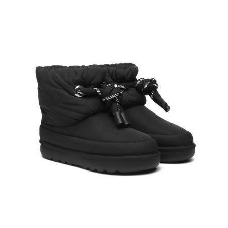 UGG pour femmes en peau de mouton et laine imperméables avec cordon de serrage,Noir