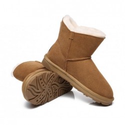 UGG pour femmes en peau de mouton et laine avec nœud simple,Châtaigne