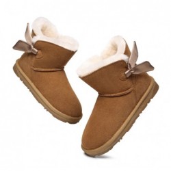 UGG pour femmes en peau de mouton et laine avec nœud simple,Châtaigne