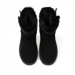 UGG pour femmes en peau de mouton et laine avec nœud simple,Noir