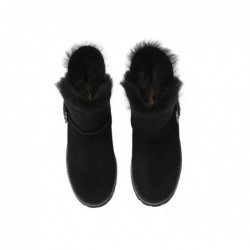 UGG pour femmes en peau de mouton et laine avec boucle décorative,Noir