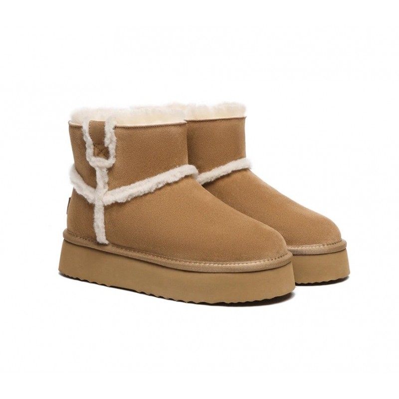 UGG pour femmes en peau de mouton,laine,peau de mouton,doublées,plateforme,Châtaigne