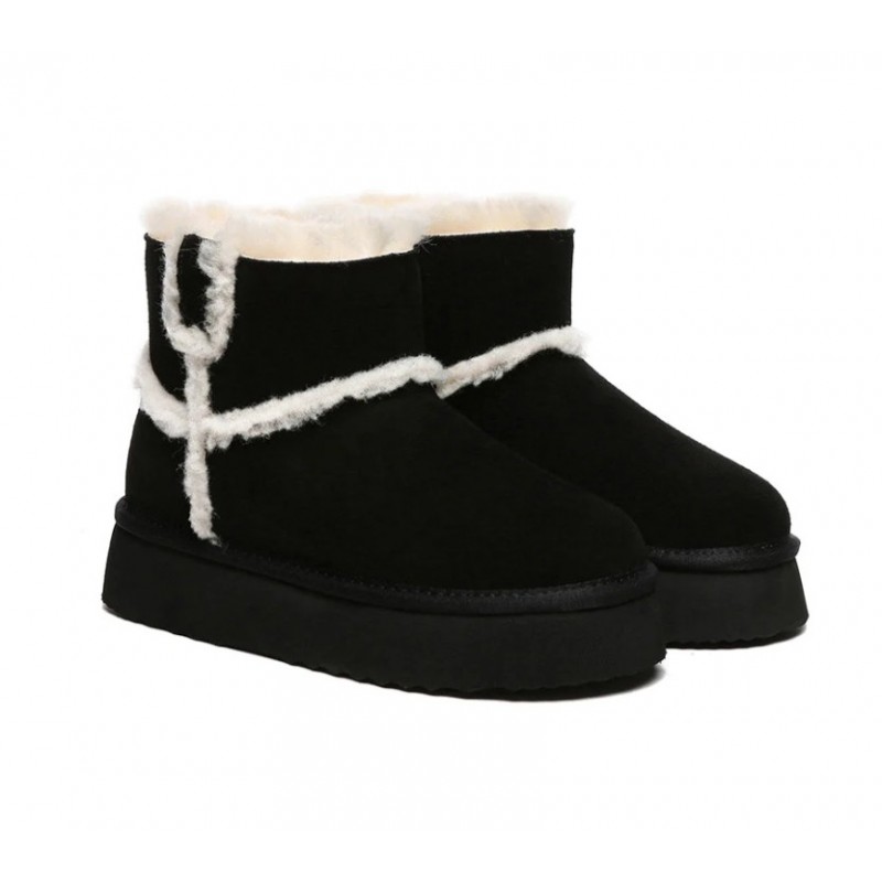 UGG pour femmes en peau de mouton,laine,peau de mouton,doublées,plateforme,Noir