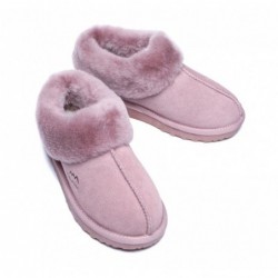 Chaussons UGG en laine de mouton de qualité supérieure avec col et cheville,Rose