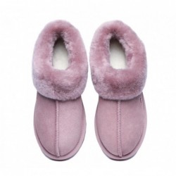 Chaussons UGG en laine de mouton de qualité supérieure avec col et cheville,Rose