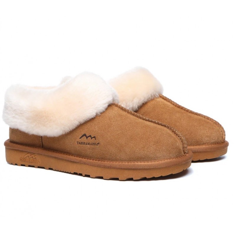 Chaussons UGG en laine de mouton de qualité supérieure avec col et cheville,Châtaigne