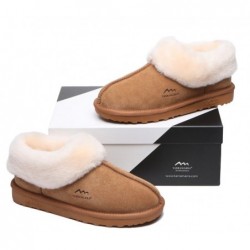 Chaussons UGG en laine de mouton de qualité supérieure avec col et cheville,Châtaigne