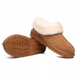 Chaussons UGG en laine de mouton de qualité supérieure avec col et cheville,Châtaigne