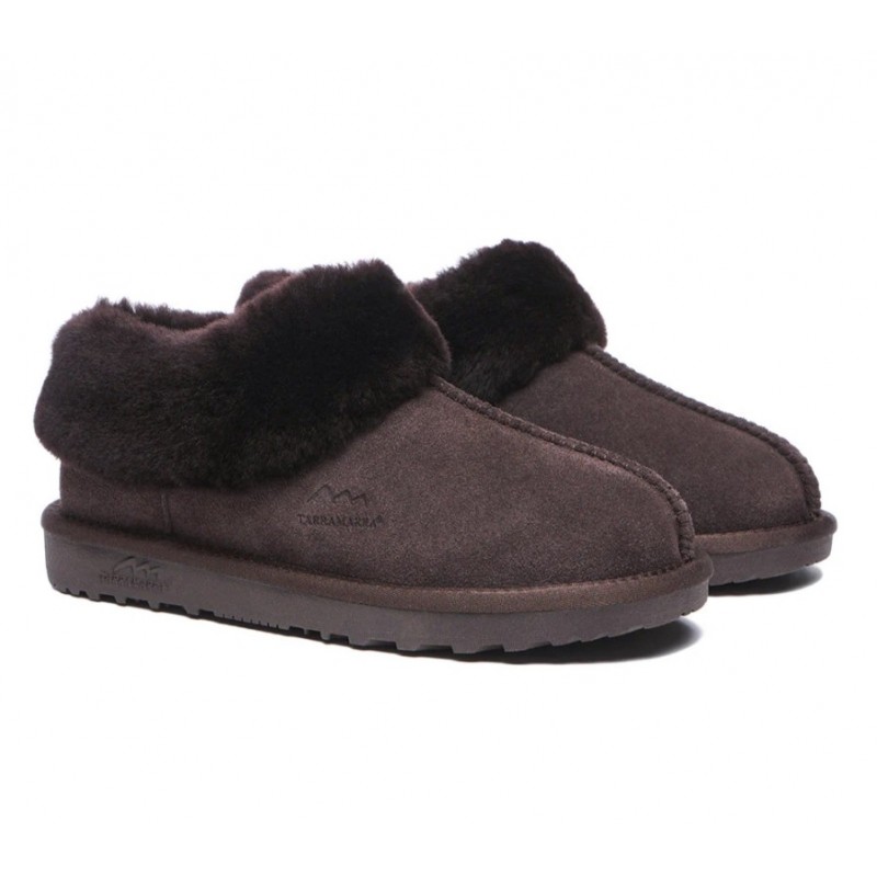 Chaussons UGG en laine de mouton de qualité supérieure avec col et cheville,Chocolat