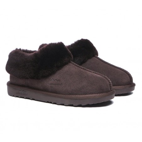 Chaussons UGG en laine de mouton de qualité supérieure avec col et cheville,Chocolat