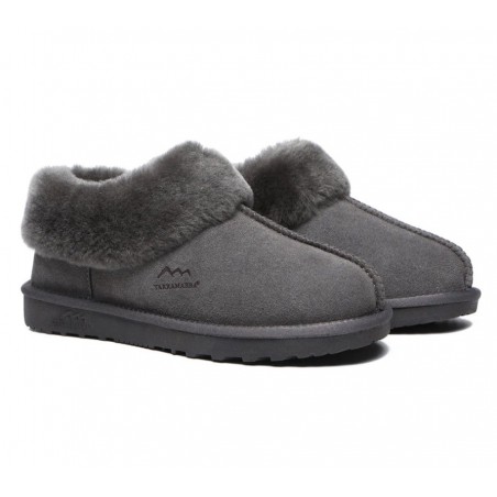 Chaussons UGG en laine de mouton de qualité supérieure avec col et cheville,Gris