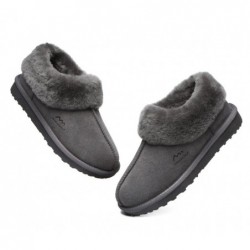 Chaussons UGG en laine de mouton de qualité supérieure avec col et cheville,Gris