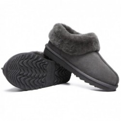 Chaussons UGG en laine de mouton de qualité supérieure avec col et cheville,Gris