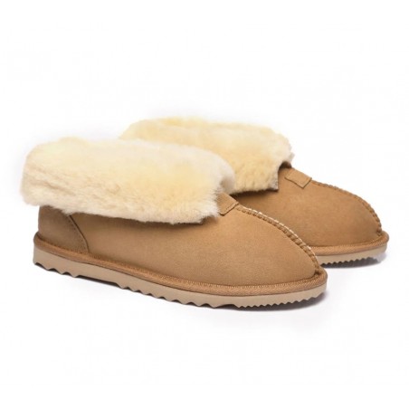 Chaussons UGG en peau de mouton double face avec col en laine et cheville,Châtaigne