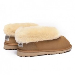 Chaussons UGG en peau de mouton double face avec col en laine et cheville,Châtaigne