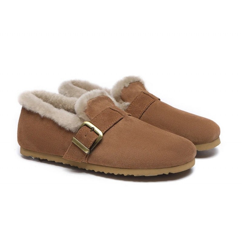 Chaussons UGG pour femmes en daim doublé de peau de mouton,Châtaigne