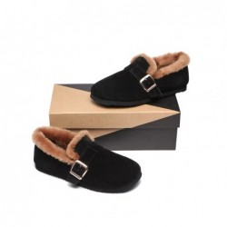 Chaussons UGG pour femmes en daim doublé de peau de mouton,Noir