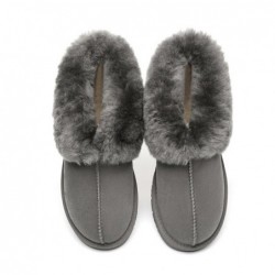 UGG en peau de mouton double face avec col en laine et cheville,Gris