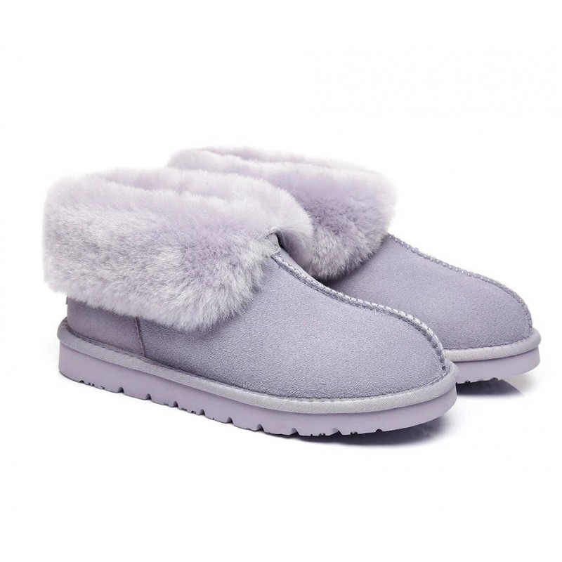 UGG en peau de mouton double face avec col en laine et cheville,Lilas