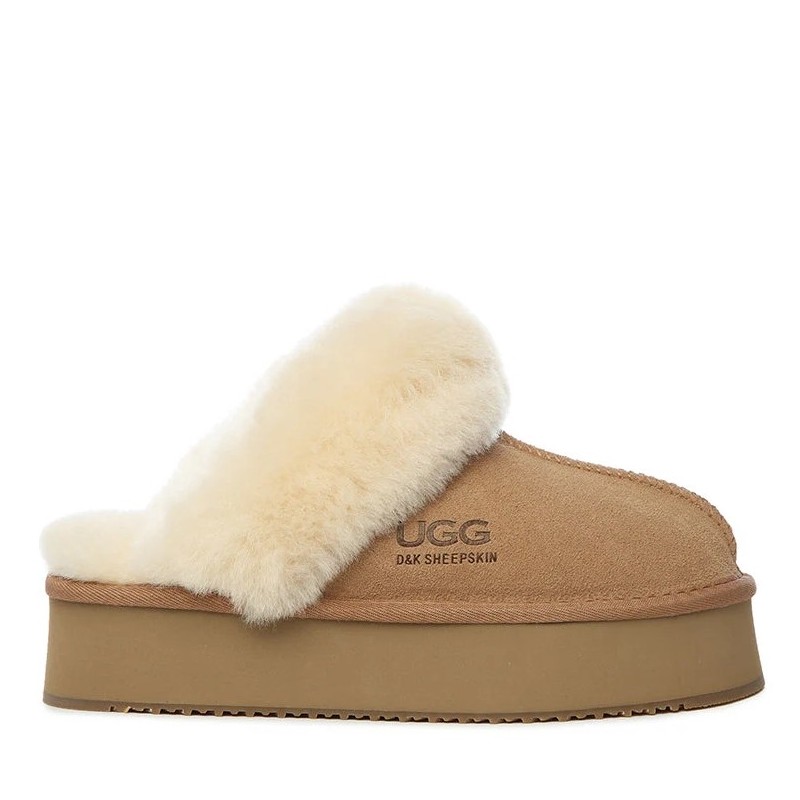 UGG Ultimate Platform Ladies Scuff,pantoufles à plateforme châtaigne