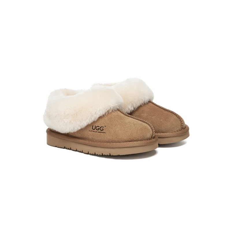 UGG Chaussons  pour enfants en peau de mouton et laine Châtaigne